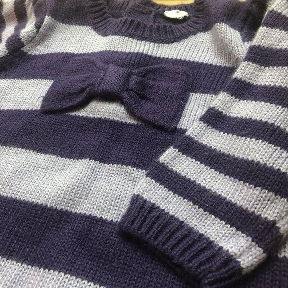 🎉3 For 15$🎉 Girl Knitted Dress With Bow And Purple Stripes Size 6 Months - Picture 3 of 6